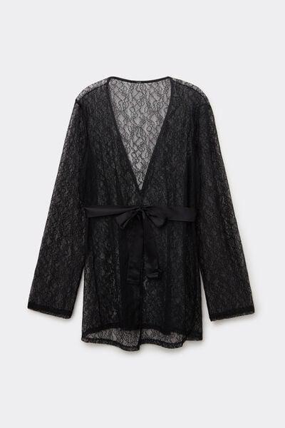 Black Mistery Essence Lace Dressing Gown, Black, large image number 4