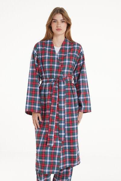 Multicolour Christmas Chequered Print Long Dressing Gown, , large image number 0