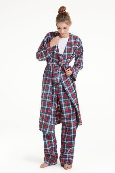 Multicolour Christmas Chequered Print Long Dressing Gown, , large image number 1