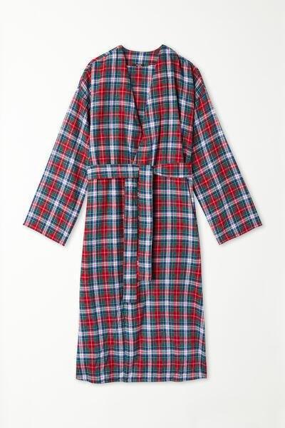 Multicolour Christmas Chequered Print Long Dressing Gown, , large image number 4