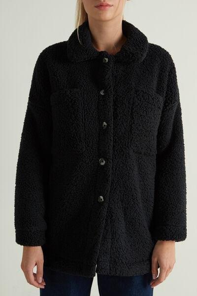 Black Fleece Dressing Gown/Jacket With Buttons, , large image number 0