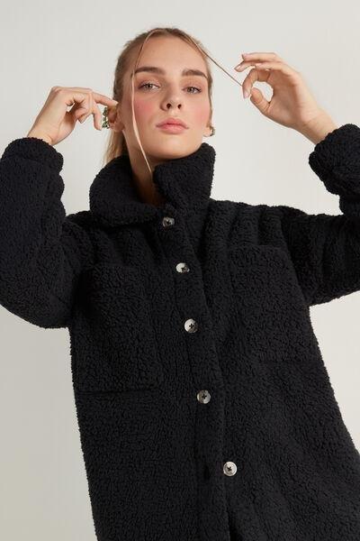 Black Fleece Dressing Gown/Jacket With Buttons, , large image number 1