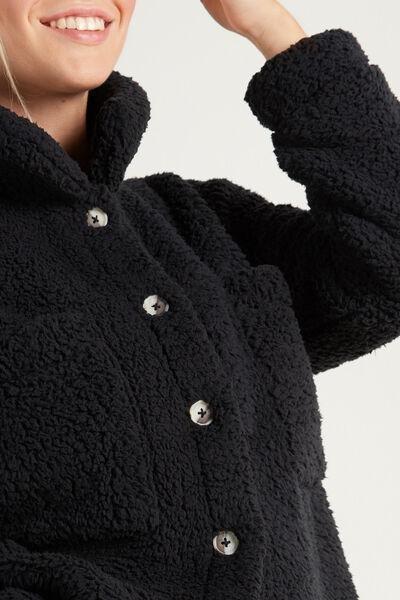 Black Fleece Dressing Gown/Jacket With Buttons, , large image number 3