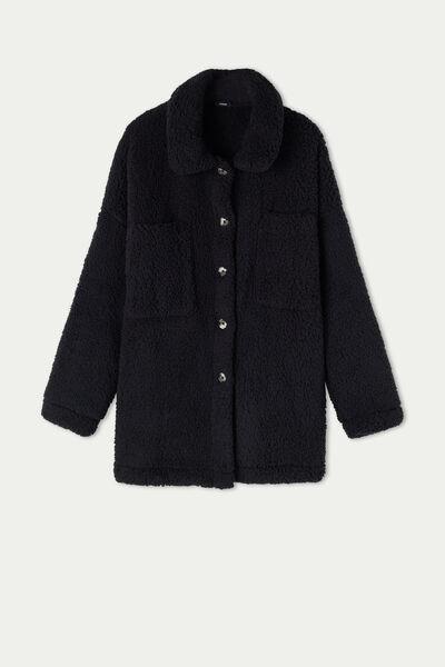 Black Fleece Dressing Gown/Jacket With Buttons, , large image number 4