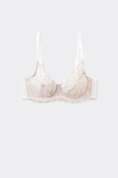 White Unpadded Balconette Lace Bra, White, large image number 4