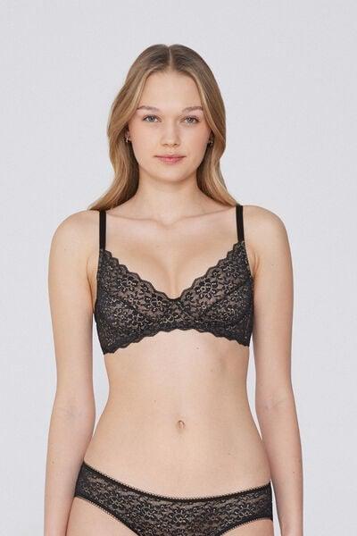 Black Unpadded Balconette Lace Bra, Black, large image number 1