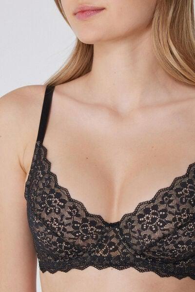 Black Unpadded Balconette Lace Bra, Black, large image number 3