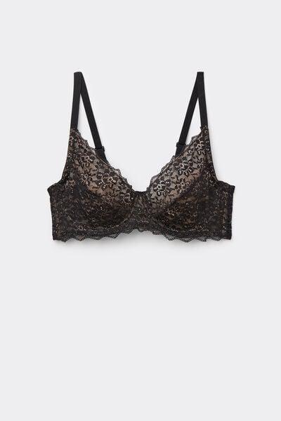 Black Unpadded Balconette Lace Bra, Black, large image number 4