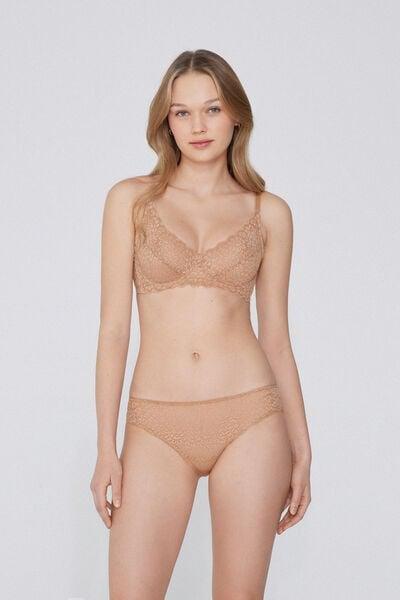 Beige Unpadded Balconette Lace Bra, Natural Blush, large image number 0