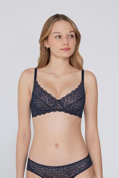 Blue Unpadded Balconette Bra, Absolute Blue, medium