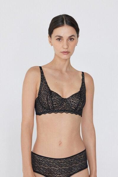Black Unpadded Balconette Bra, , large image number 0