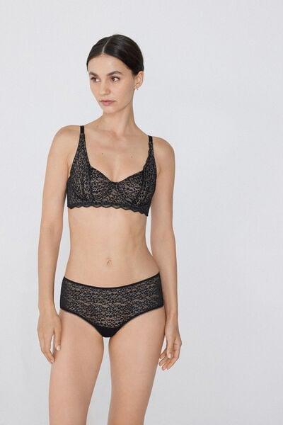 Black Unpadded Balconette Bra, , large image number 1