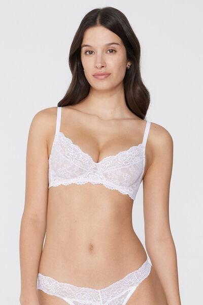 White Paris Recycled Lace Unpadded Balconette Bra, White, large image number 1