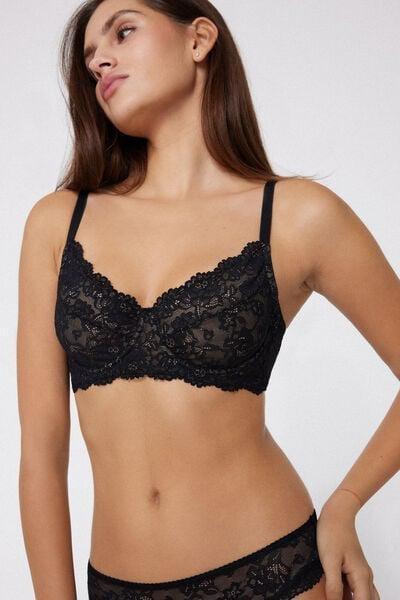 Black Paris Recycled Lace Unpadded Balconette Bra, Black, large image number 3
