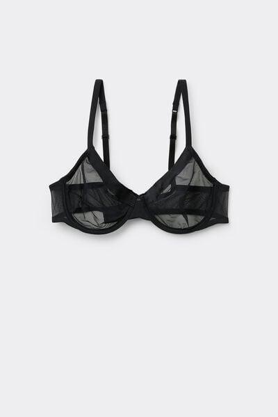 Black Essential Tulle Balconette Bra, Black, large image number 4