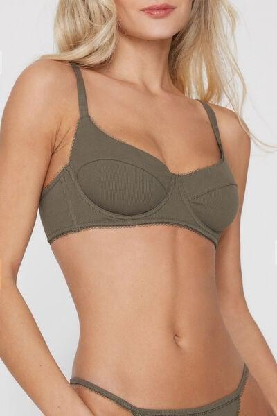 Green Ribbed Balconette Cotton Bra, 5701_229Z, large image number 3