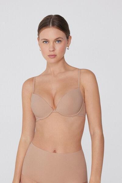 Beige Microfibre Push-Up Bra, Natural Blush, medium