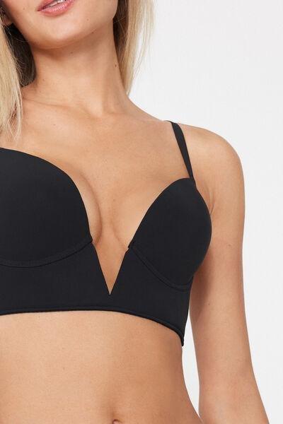 Black Padded V-Neck Push-Up Bra, Black, large image number 3