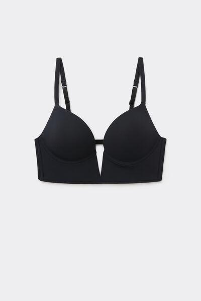 Black Padded V-Neck Push-Up Bra, Black, large image number 4
