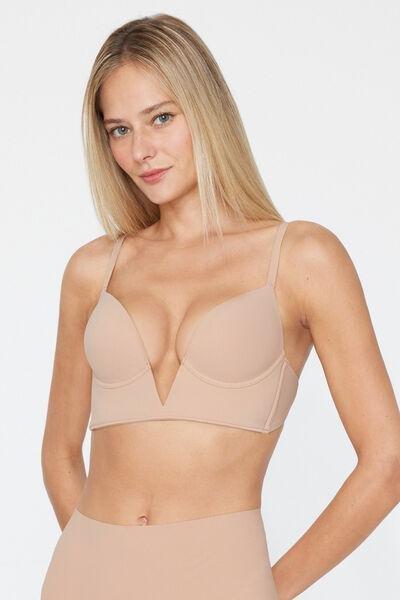 Beige Padded V-Neck Push-Up Bra, Natural Blush, large image number 1