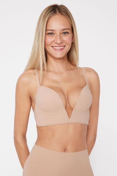 Beige Padded V-Neck Push-Up Bra, Natural Blush, large image number 3
