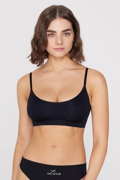 Black Natural Lifting Laser Cut Triangle Bra, Black, medium