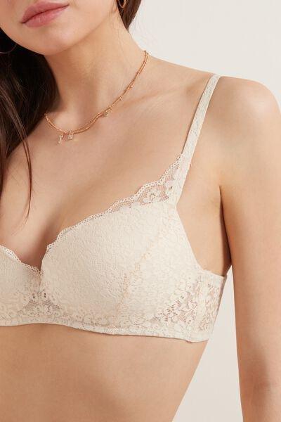 Cream Rome Recycled Lace Padded Push-Up Bra, Ivory Cream, large image number 3