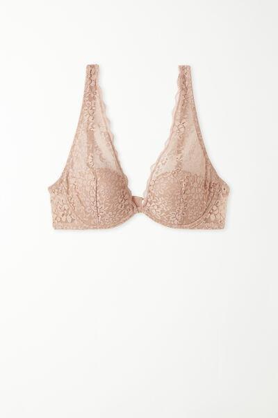 Beige Lace Balconette Bra, , large image number 4