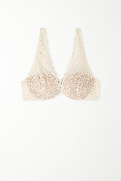 Cream Lace Balconette Bra, Ivory Cream, large image number 4