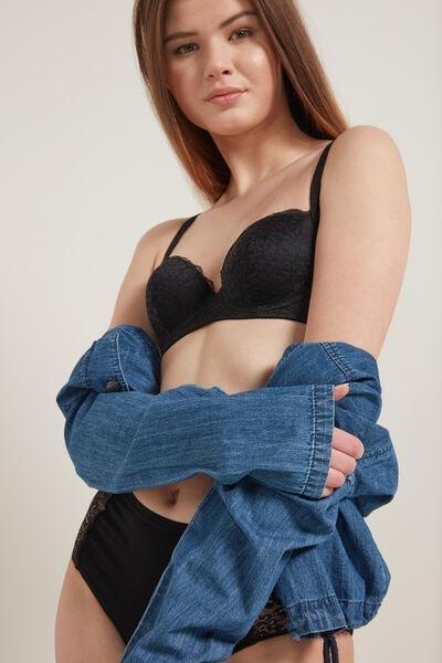 Black Wien Recycled Lace Slightly Padded Balconette Bra, Women, , large image number 1