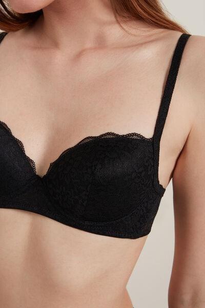 Black Wien Recycled Lace Slightly Padded Balconette Bra, Women, , large image number 3