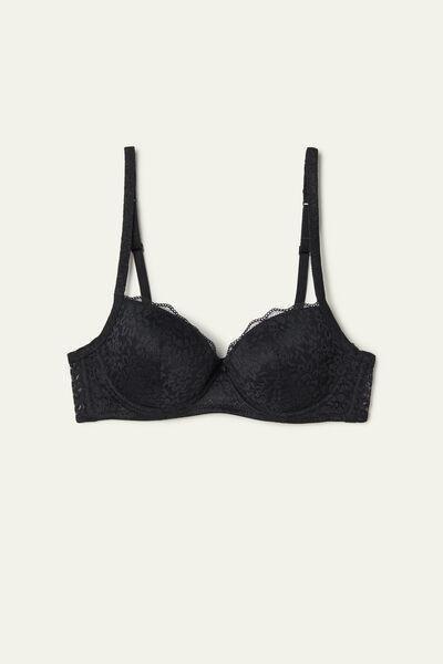 Tezenis - Black Wien Recycled Lace Slightly Padded Balconette Bra