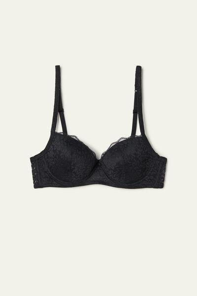Black Wien Recycled Lace Slightly Padded Balconette Bra, Women, , large image number 4