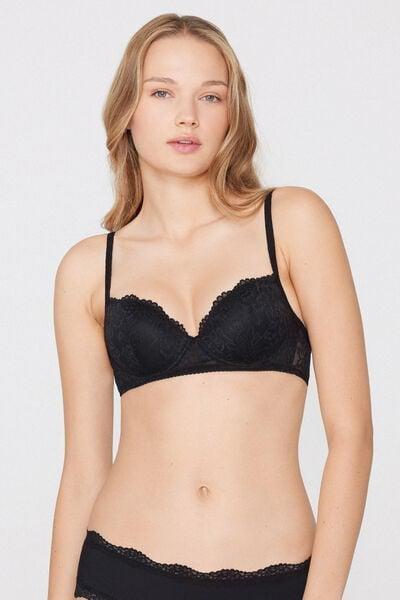 Black Lightly Padded Vienna Recycled Lace Balconette Bra, Black, large image number 1
