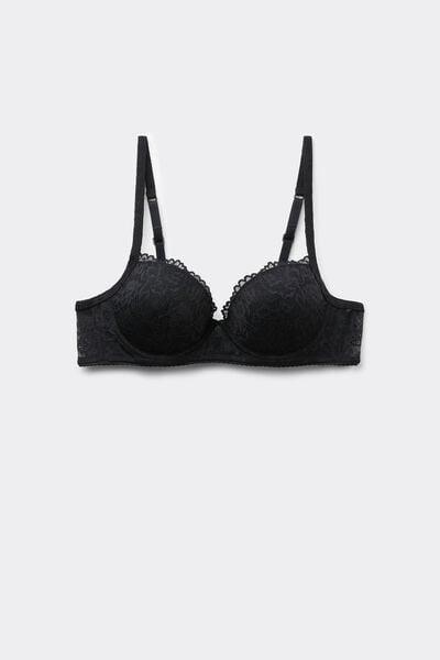 Black Lightly Padded Vienna Recycled Lace Balconette Bra, Black, large image number 4