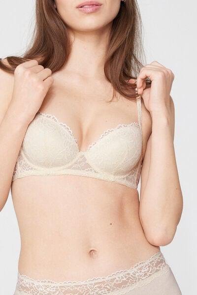 Cream Lightly Padded Vienna Recycled Lace Balconette Bra, Ivory Cream, large image number 3