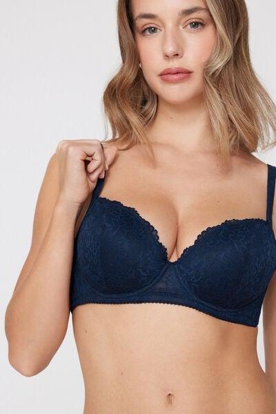 Navy Wien Recycled Lace Slightly Padded Balconette Bra, Absolute Blue, large image number 3