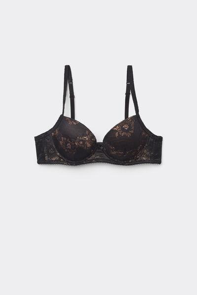 Black Slightly Padded Balconette Bra, Black, large image number 4