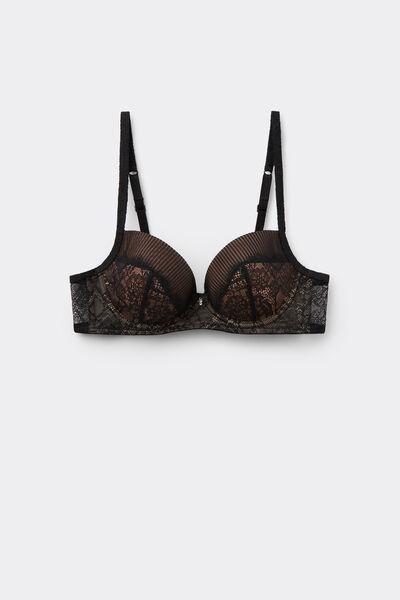 Black Pretty Plisse Slightly Padded Balconette Lace Bra, Black, large image number 4