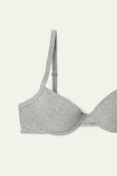 Grey Cotton Push-Up Bra, Light Grey Blend, large image number 7