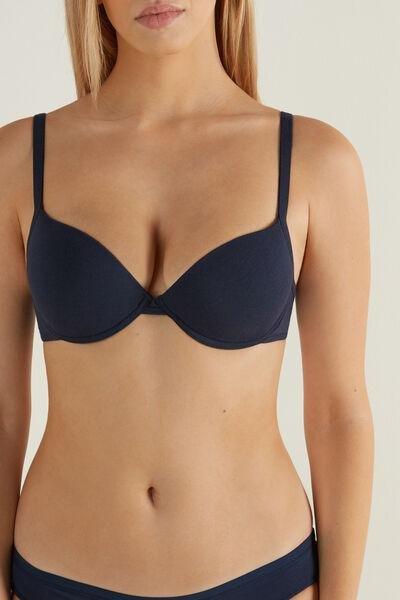 Blue Cotton Push-Up Bra, , large image number 0