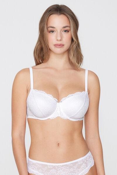 White Prague Full Coverage Recycled Lace Balconette Bra, White, large image number 1