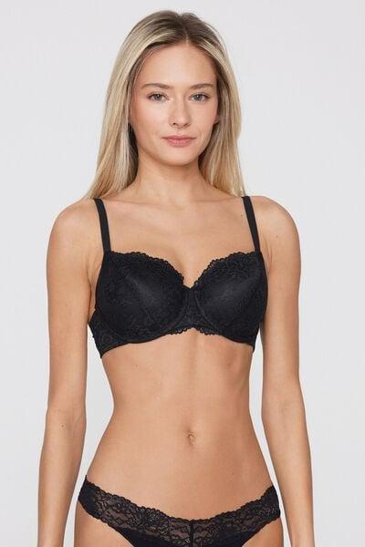 Black Prague Full Coverage Recycled Lace Balconette Bra, Black, large image number 1