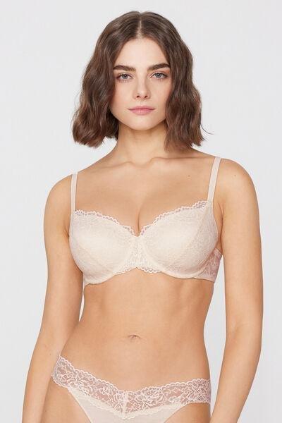 Cream Prague Full Cover Recycled Lace Balconette Bra, Ivory Cream, large image number 1