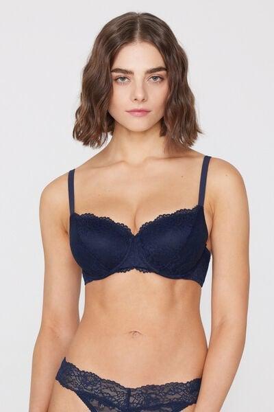 Navy Prague Full Coverage Recycled Lace Balconette Bra, Absolute Blue, large image number 1