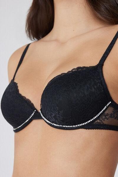 Black Rhinestone Push-Up Bra, Black, large image number 3