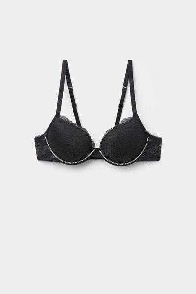 Black Rhinestone Push-Up Bra, Black, large image number 4