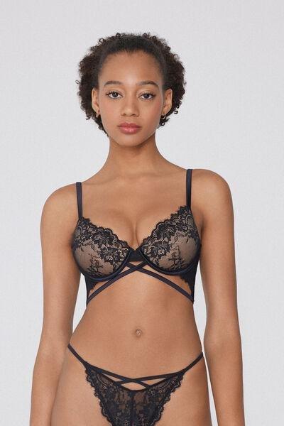 Black Empire Microfibre Push-Up Bra, Black, large image number 1