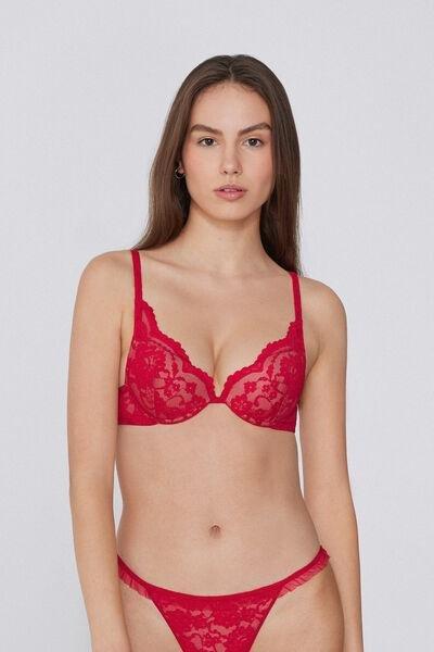 Red Romantic Fantasy Super Push-Up Lace Bra, 5701_873V, large image number 1