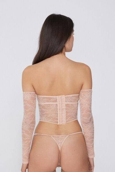 Beige Long Sleeve Bra Top, , large image number 2